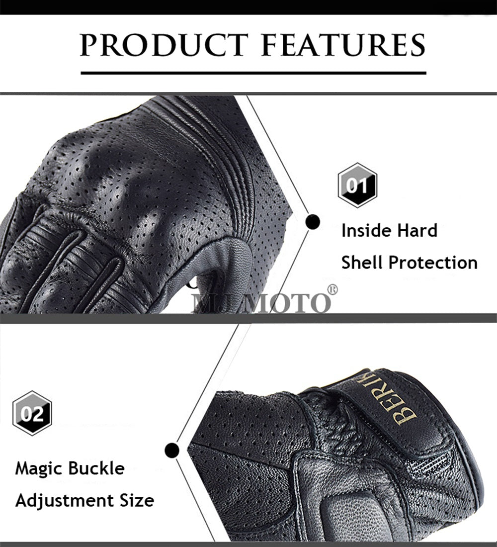 Motorcycle Leather Gloves, Black Classic Retro, Motorbike Gloves, able to Touch Screen