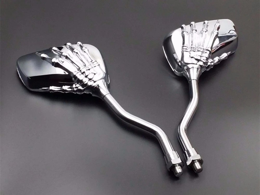 Pair 8MM 10MM Motorcycle Chrome Skeleton Skull Hand Claw Rearview Side Mirrors e Pair 8MM 10MM Motorcycle Chrome Skeleton Skull Hand Claw Rearview Side Mirrors e