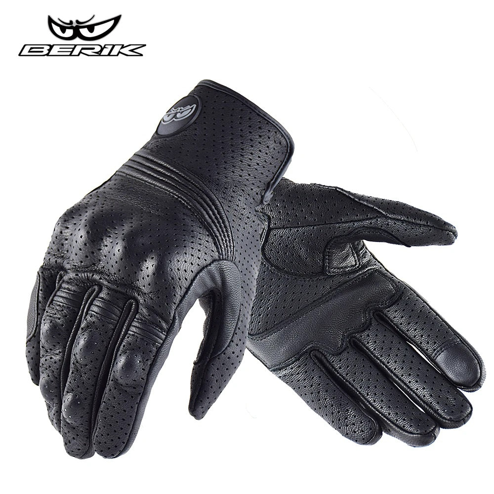 Motorcycle Leather Gloves, Black Classic Retro, Motorbike Gloves, able to Touch Screen