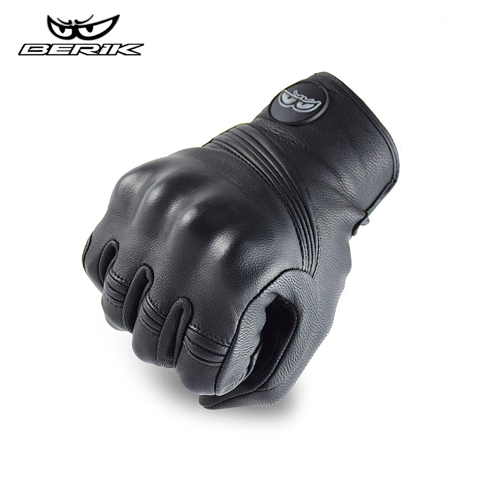 Motorcycle Leather Gloves, Black Classic Retro, Motorbike Gloves, able to Touch Screen