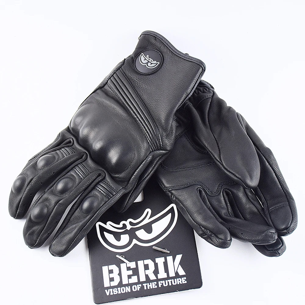 Motorcycle Leather Gloves, Black Classic Retro, Motorbike Gloves, able to Touch Screen