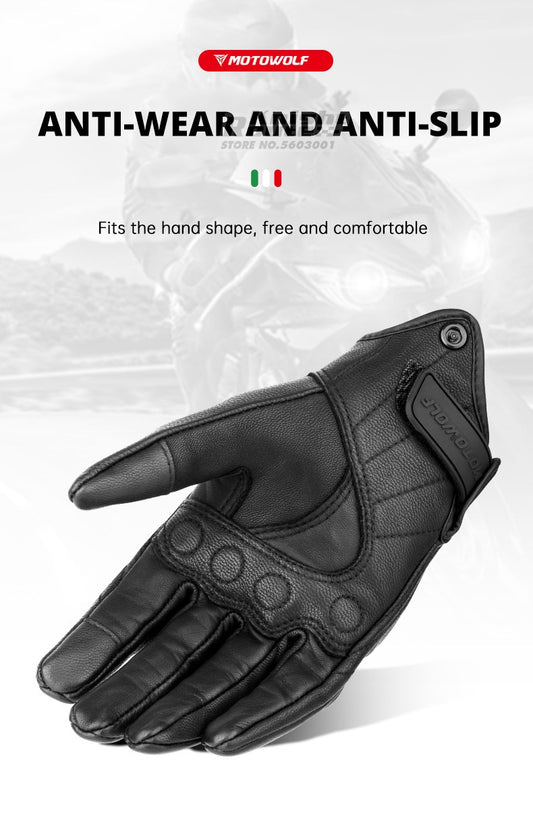 Motorcycle Gloves, Genuine Goatskin Leather, Touch Screen, Fist Joint Protection