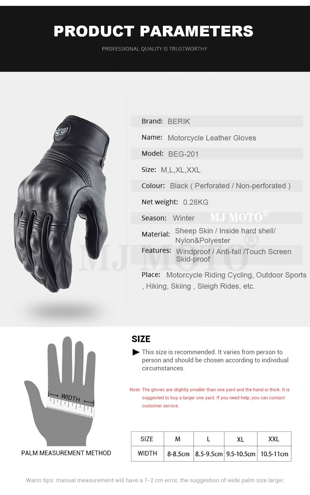 Motorcycle Leather Gloves, Black Classic Retro, Motorbike Gloves, able to Touch Screen