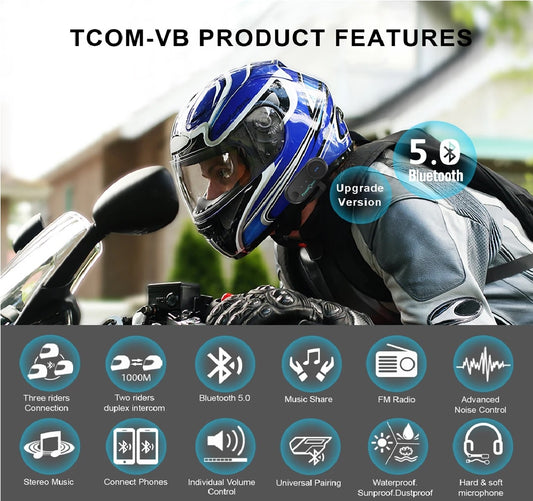 Motorcycle Intercom Helmet Headset, FreedConn Bluetooth Headphone, FM, Music Sharing, Helmet Communicator, Speaker