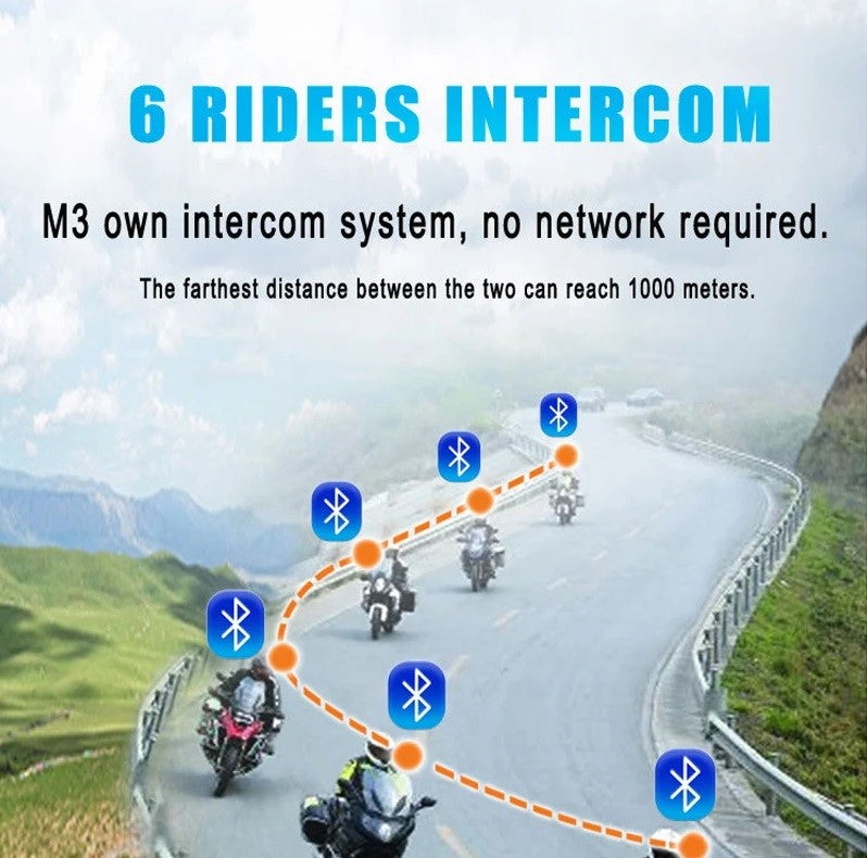 Motorcycle Bluetooth Helmet Headset with Intercom, Waterproof Lens, WiFi Video Recorder, Universal Pairing, Interphone, & DVR