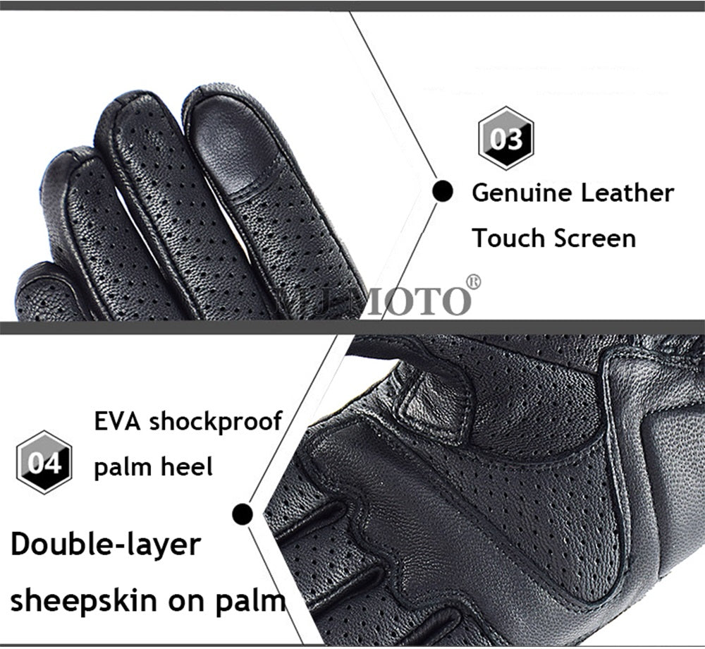 Motorcycle Leather Gloves, Black Classic Retro, Motorbike Gloves, able to Touch Screen