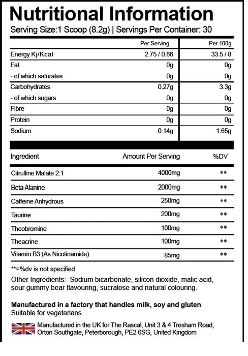 THE RASCAL PRE WORKOUT 30 SERVINGS