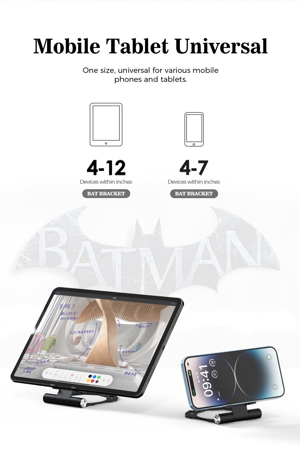 Batman Portable Phone Holder Adjustable Desk Bracket Lifting Tablet Foldable Stand for iPad iPhone Samsung Smart